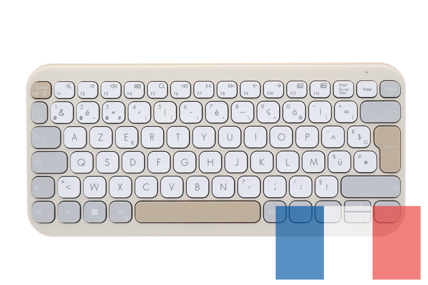 Clavier Sans Fil ASUS KW100 Marshmallow – Compact 75% AZERTY, Bluetooth 5.0, Touches Silencieuses – Blanc, Piles Incluses